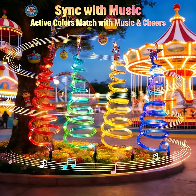 8 Pack Smart Christmas Pathway Lights Outdoor with Music Sync 100+ Lighting Modes Waterproof RGB Spiral Christmas Tree Path Lights for Yard Driveway Patio Garden &amp Landscape Spotlights LED Li