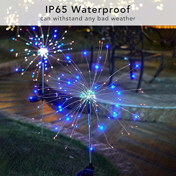 FOOING 6 Pcs Solar Garden Lights Solar Firework Lights 200 LED String Light 2 Modes Twinkling Nightlight for Outside Wedding Party Patio for Home Decor (Colorful)
