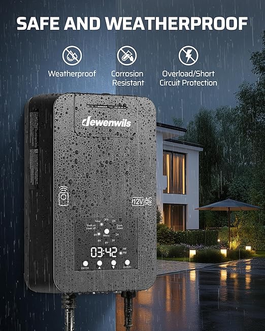 DEWENWILS 300W Low Voltage Landscape Transformer Photocell Sensor &amp Timer 120V AC to 12/14V AC Landscape Lighting Transformer Outdoor Weatherproof for Spotlights Garden Lights