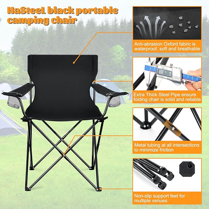 HaSteeL Camping Chairs 4 Pack Oversized Folding Chair with Cup Holders for Adults Portable Chair &amp Carry Bag for Outdoor Backyard Beach Lawn Patio Picnic Fishing Oxford Fabric &amp Heavy