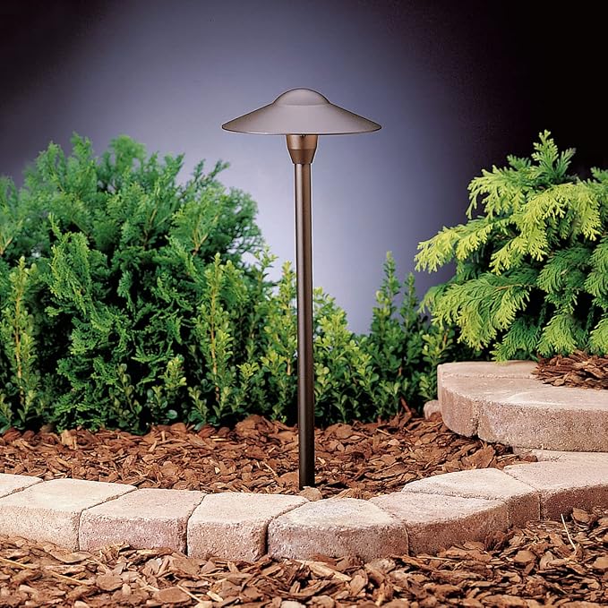 Kichler 8 Outdoor LED Path Light in Textured Architectural Bronze  12V Adjustable Exterior Dome Light (8.25 W x 21 H) 15310AZT