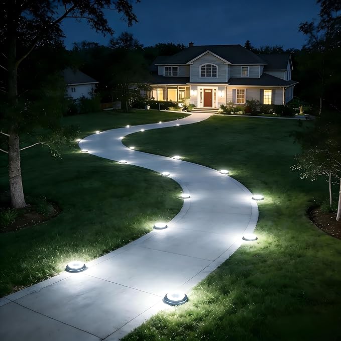 Flacchi Solar Lights Outdoor - Solar Powered Ground Lights Outdoor Solar Disk Light Waterproof Landscape Light for Patio Yard Pathway Walkway Driveway (Cool White 12 Pack)