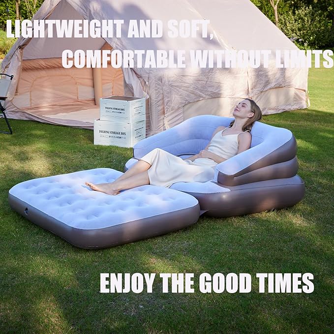 Full Size Inflatable Sofa Bed with Air Pump2-in-1 Blow-Up Couch and Folding Air Mattress Bed for HomeCampingand Guests