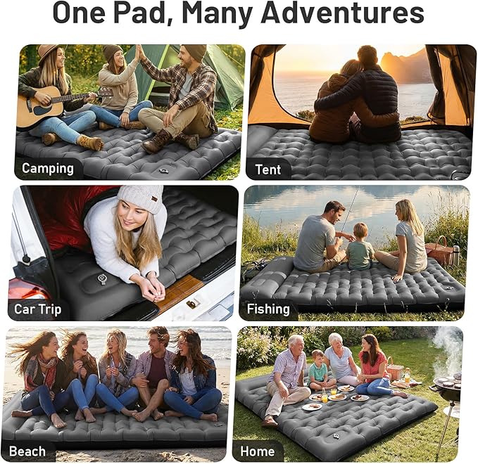 KASBAH Double Inflatable Camping Sleeping PadThick 6 inch 2 Person Ultralight Sleeping Mat with Built-in Foot Pump and PillowCamping Essentials for HikingBackpackingTraveling Tent