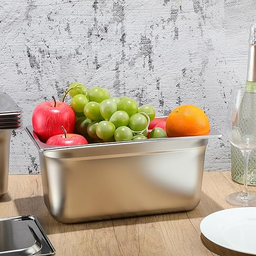 Thenshop 6 Pack Stainless Steam Hotel Pan with Lid Deep Steam Table Pan Reusable Anti Rust Water Restaurant Supplies for Home Party Buffet(12.8 x 6.89 x 5.91 Inches Pans1/3 Size Lids)