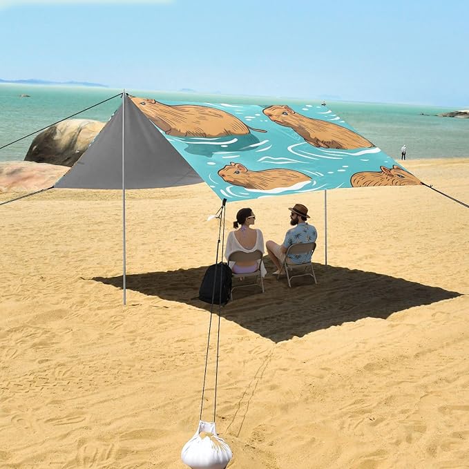Capybaras in The Water Camping Sun Shelter Beach Tent Portable Beach Sun Shade Outdoor Canopy for Camping Trips Fishing Picnic