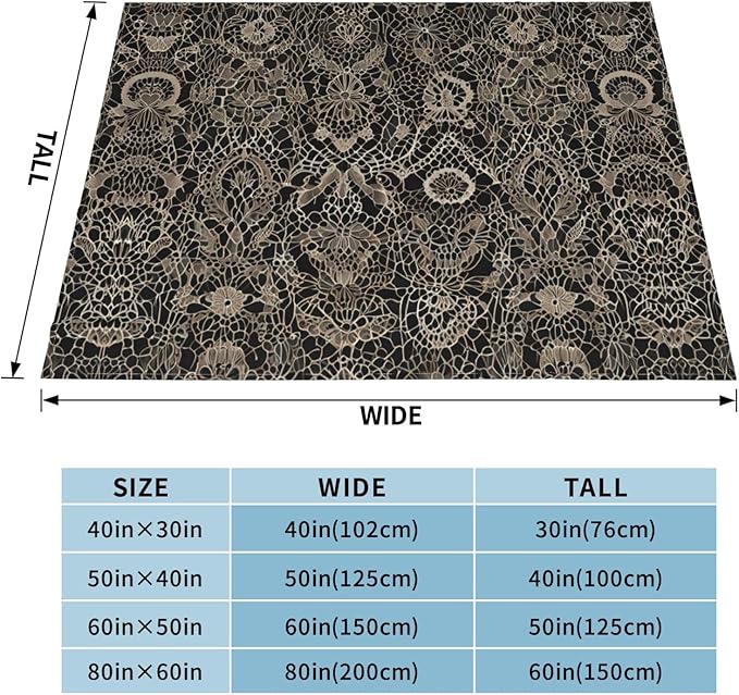 Lace 60x50 Printed Soft Fleece Blanket for Sofa Bed and Camping - Cozy Blanket for Travel Picnics Nighttime Use