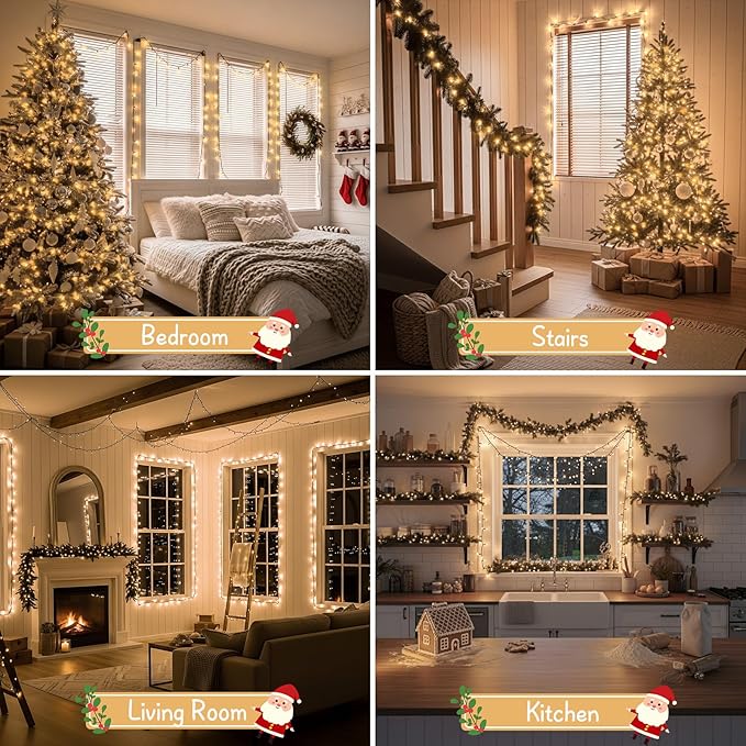 suddus White Christmas Tree Lights Outdoor 66ft 200 LED Christmas String Lights with 8 Modes Twinkle Lights for Christmas Tree Bedroom Backyard Patio Porch House Decoration