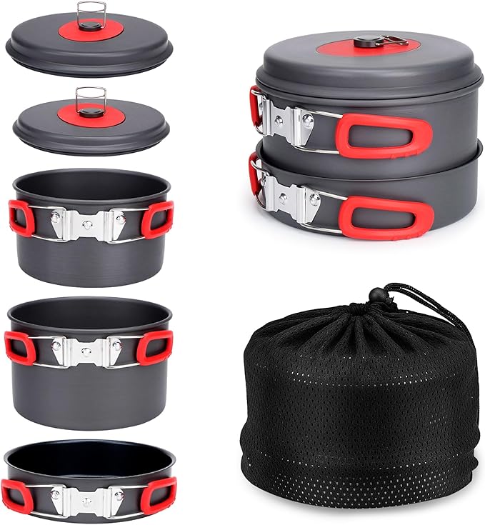 Alocs Camping Cookware Set Camping Gear Compact Camping Pots and Pans Set Durable Hard Alumina Camping Cooking Set for Outdoor Backpacking Camping Hiking Picnic Included Mesh Carry Bag