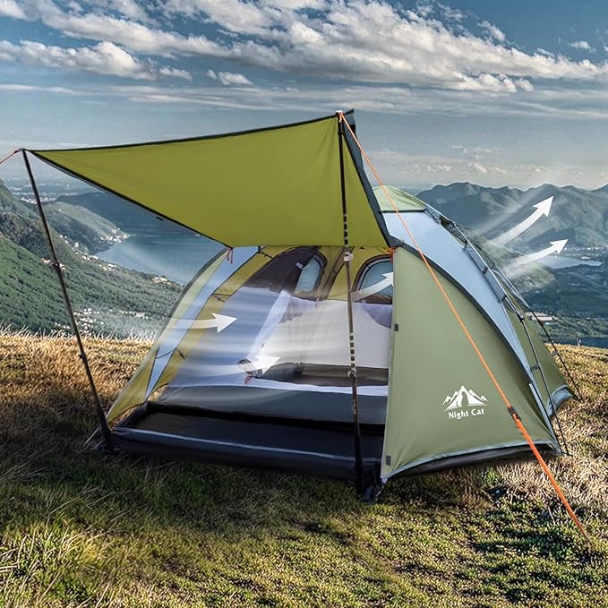 Night Cat Instant Popup Tents 2-3 Persons with Footprint Tarp Easy Setup Camping Tent with Rainfly Double Layers Waterproof Automatic Hydraulic Mechaism