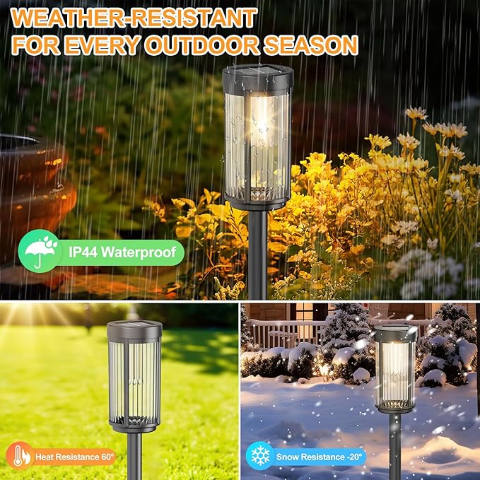 EXCMARK 12 Pack Outdoor Solar Lights Waterproof for Yard Garden Walkway Pathway Lawn Decorative Contemporary Landscape Lighting. (Warm White Light 12)