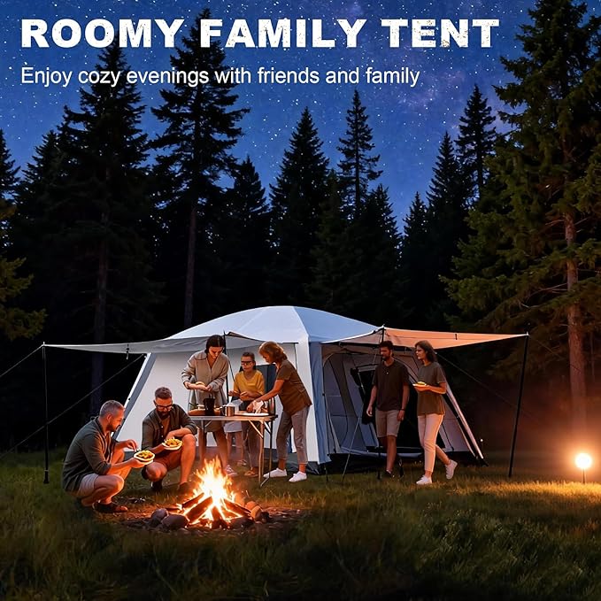 4-6 Person Camping Tent Large Family Cabin Tents with Porch &amp Rainfly Double Layer Waterproof Glamping Tent with 2 Rooms 2 Doors Portable Big Tents for Outdoor Camping Hiking Party