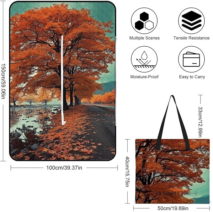 Zipper Maple Tree in Autumn Style Picnic Mat Suitable for Travel Camping Park Or Home Use
