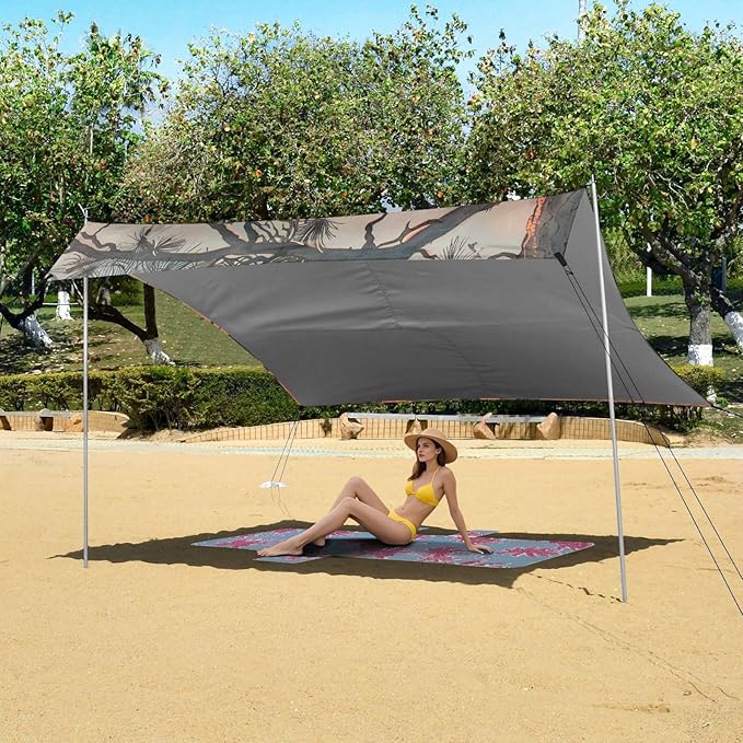 Camping Sun Shelters Little Squirrel Sitting on Branch Sunset Beach Canopy 126 * 110.2in