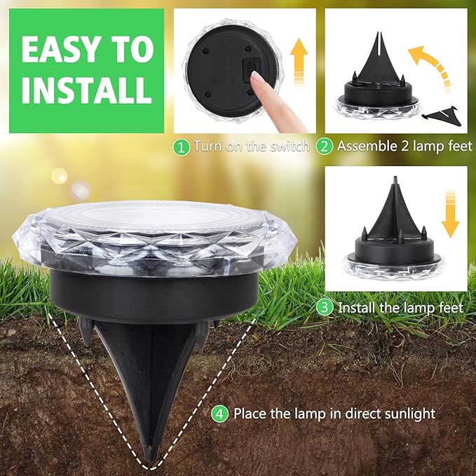 echosari Solar Ground Lights 12 Pack Upgraded Solar Garden Lights Auto ON/Off Landscape Lighting Outdoor In-Ground Lights Waterproof Long Lasting for Pathway Walkway Patio (Warm White)