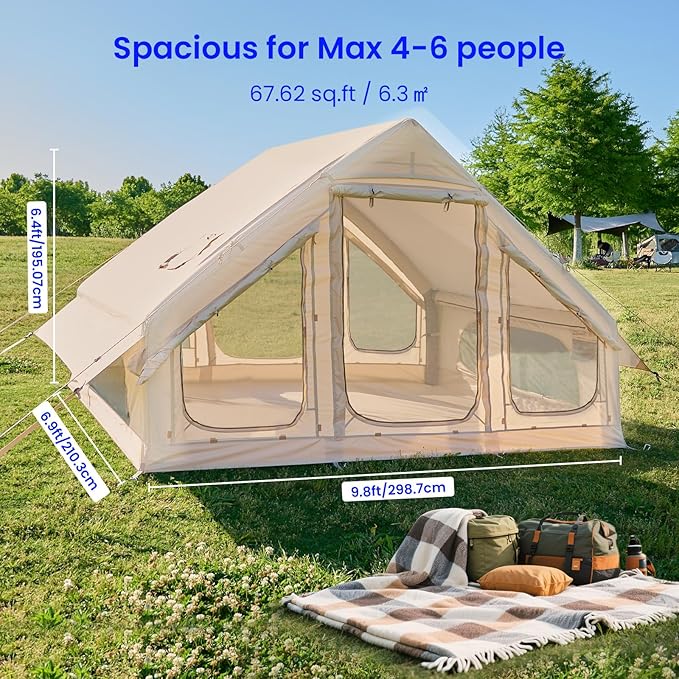 Inflatable Tents for Camping Super Easy to Blow Up Tent with Hand Pump Waterproof Oxford Cloth &amp Stove Jack Spacious Air Tent Hot Tents for 4-6 People