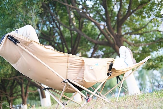 Dual Purpose Folding Camping Cot and Chair with Removable Footrest for Adults Easy-to-Assemble Adjustable Sleeping Chair with Carry Bag for Fishing Hiking Travel Home (Khaki)