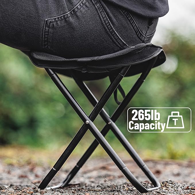 Blackdog 11in Ultralight Camping Folding Stool - 0.7lb Compact Camping Chair 265lb Capacity Aluminum Alloy X-Frame Design for Hiking Fishing &amp BBQ Portable Small Stool for Adults