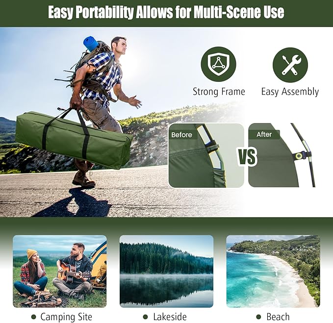 Tangkula 5-in-1 Tent Cot Combo With Awning Air Mattress Sleeping Bag Pillow Elevated Single Tent With Carrying Bag for Outdoor Camping Hiking Picnic Travel