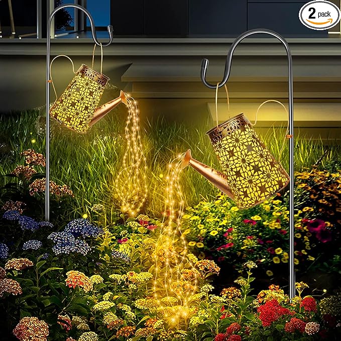 Forlivese 2PCS Solar Watering Can with LightsOutdoor Decorations with Hanging Solar Garden Lights with Bracket Waterproof Watering Can Landscape Light for Patio Gardening Pathway 36LED