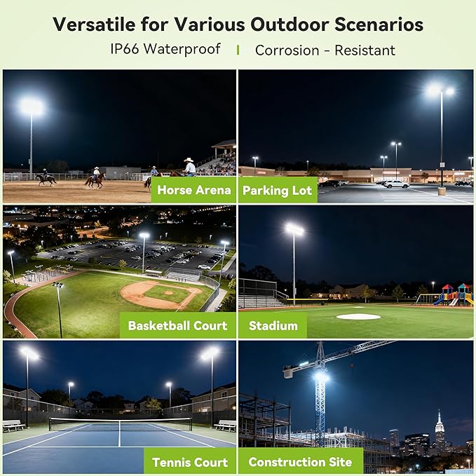 STASUN Pro 6 Series 600W 90000LM LED Stadium Light Outdoor Flood Light ETL Certified 100V–277V 5000K Daylight IP66 Waterproof for Sports Field Riding Arena Parking Lot Warehouse Commercial Area