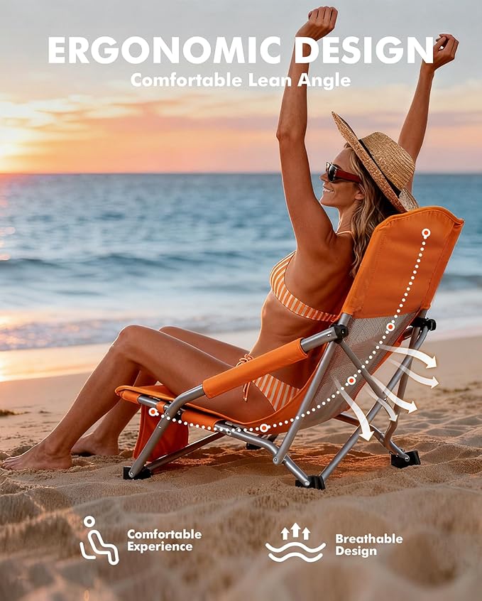 AKSOUL Folding Beach Chair for Adults: Low/High Back Chairs with Carry Bag - Extra Wide Seat Chair with Comfortable Pillow &amp Storage Pocket (1 Pack &amp 2 Pack Blue)