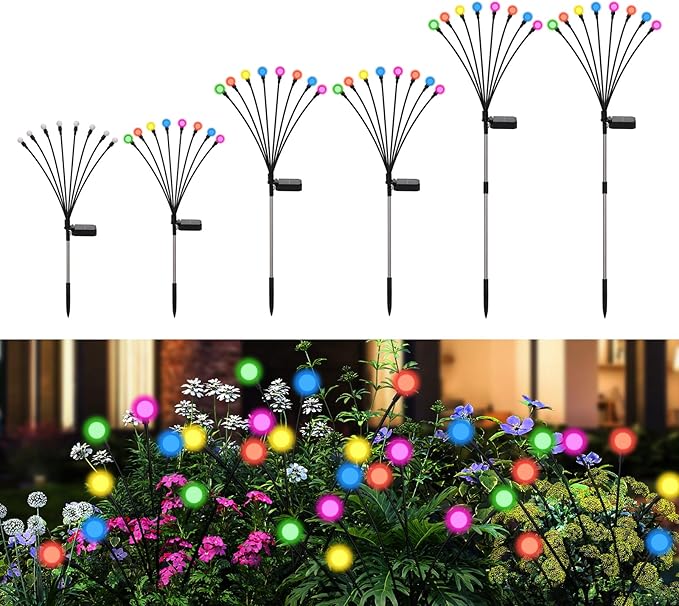 Swaying Solar Lights for Outside 8 Mode RGB Color Changing Firefly Outdoor Waterproof Swaying Solar Garden Lights Stakes for Christmas Holiday Yard Patio Garden Decor 6 Pack(Multicolor)
