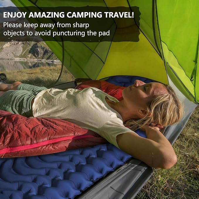 MEETPEAK Sleeping Pad Extra Thickness Inflatable Camping Sleeping Mat with Pillow Built-in Foot Press Compact Ultralight Camping Air Mattress for Backpacking Hiking Tent