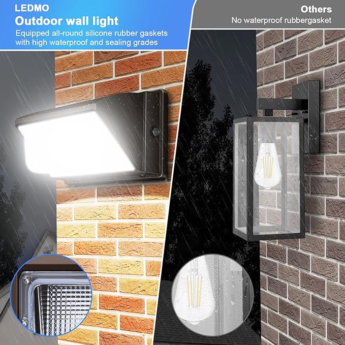 ledmo 150W LED Wall Pack with Photocell Dusk to Dawn 5000K Waterproof Commercial Outdoor Light Fixture 21000lm 100-277V EquivalentEnergy Save Flood Lights for BuildingYardWarehouseGarage