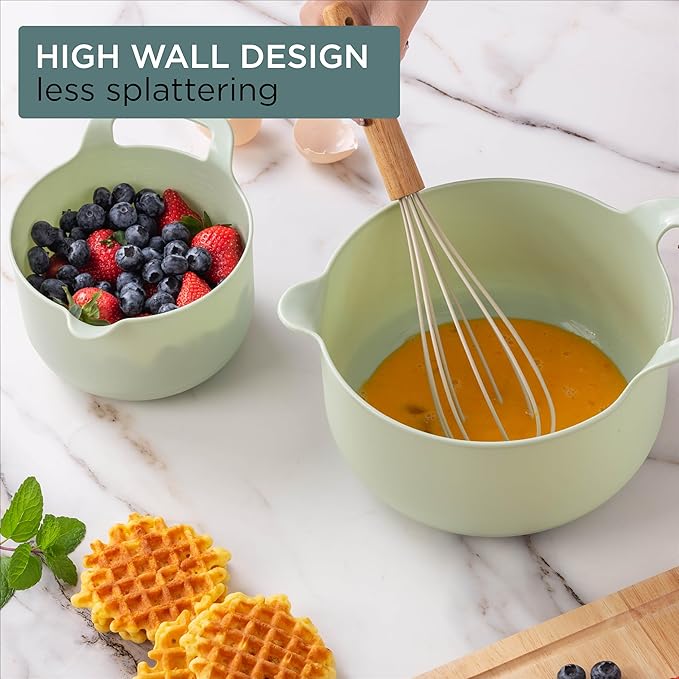 COOK WITH COLOR Nesting Plastic Mixing Bowl Set with Pour Spouts and Handles Sage 6 Piece Non-Slip