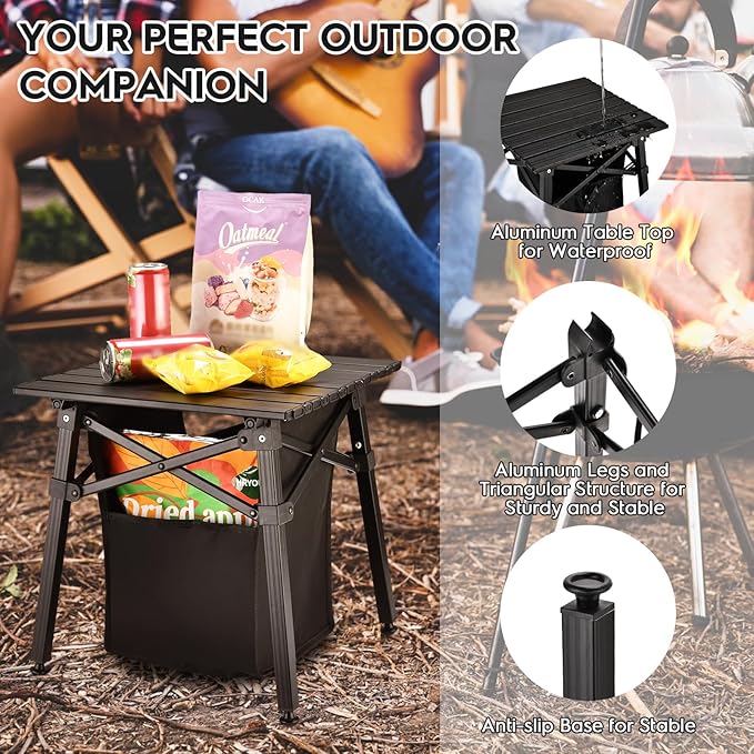 Aluminum Camping Side Table Compact Folding Outdoor Portable Beach Small Camp Table with Carry Bag and Storage Picnic Hiking Fishing Grill