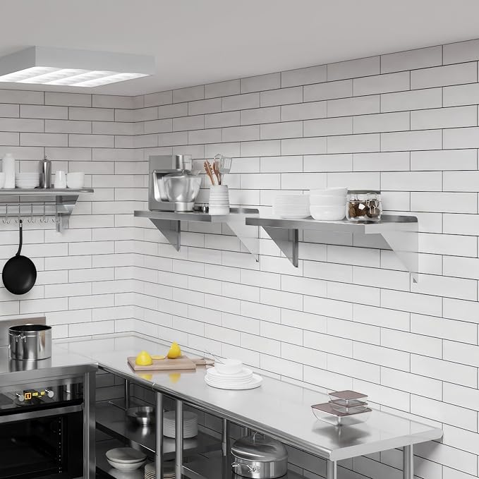 AmGood 12 x 30 Stainless Steel Wall Shelf | Appliance &amp Equipment Metal Shelving | Kitchen Restaurant Garage Laundry Utility Room | Heavy Duty | Squared Edge | NSF Certified