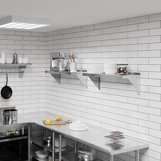 AmGood 12 Width x 30 Length | Stainless Steel Wall Shelf | Square Edge | Metal Shelving | Heavy Duty | Commercial Grade | Wall Mount | NSF Certified