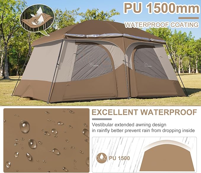 Vidalido Tents8-10 Person Camping Tent with Extended Vestibule2 Room Weather Resistant Family TentsEasy Install Waterproof Outdoor Tent for Camping Hiking