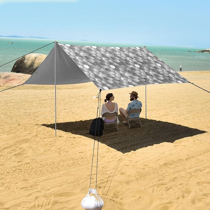 ALAZA Geometric 3D Hexagon Honeycomb Beach Tent Sun Shelter UPF50+ Protection Beach Shade Canopy w/ 4 Sandbags for Outdoor Camping Fishing Backyard Fun Picnic 10x9 ft