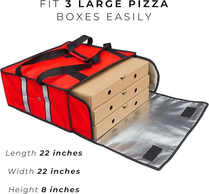 Pizza Bags for Delivery – Extra Large (20 X 20) Insulated Pizza Delivery Bag | Waterproof Pizza Warmer Carrier for Doordash Uber Eats | Front Load Heavy Duty (Red 20X20X8)