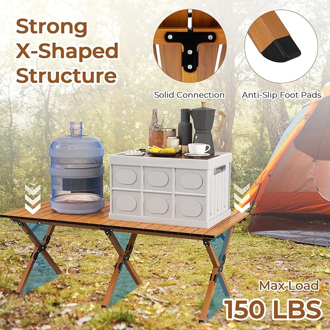 GYMAX Folding Camping Table Aluminum Roll-Up Picnic Table with Carrying Bag Portable Low Beach Table for Outdoor Travel Hiking Party BBQ Backyard
