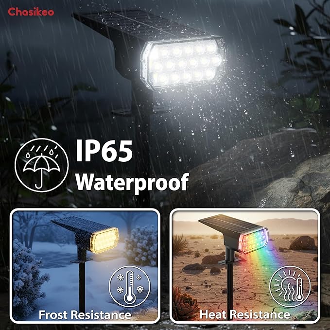 Solar Lights Outdoor Waterproof 3 Lighting Modes Solar Spot Lights Outdoor LED Solar Spotlights Ultra Bright Dusk-to-Dawn Uplights for Garden Landscape Yard Pathway IP65 Auto On/Off
