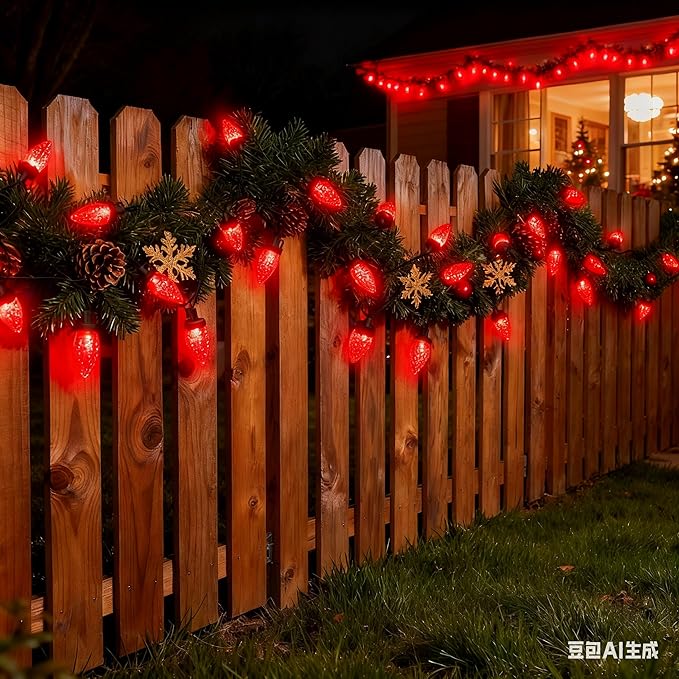 C9 LED Christmas Lights Outdoor33 Feet 50 LED 8 Lighting Modes Waterproof Connectable Christmas String Lights for Outside Roofline Patio Home Xmas Decorations (Red)