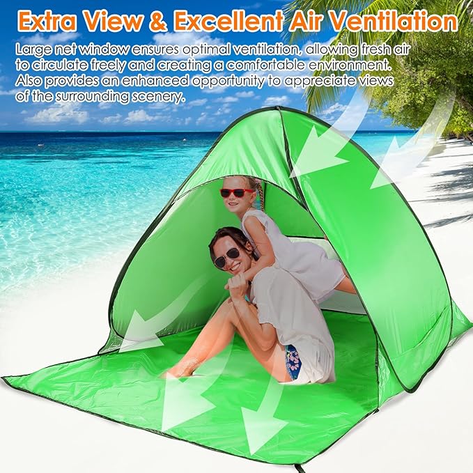 Pop Up Beach Tent Anti UV Automatic Sun Shelter Umbrella Portable Sun Shade Shelter for 2-3 People Outdoor Instant Pop Up Beach Shade Tent with Carrying Bag