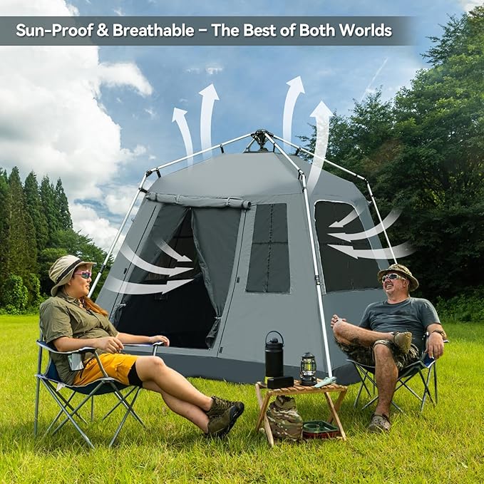 Instant Pop-Up Camping Tent with Removable Sunshade - 3-4 Person Dome Tent with UV Protection &amp Ventilation Waterproof Windproof for Beach Hiking Outdoor.