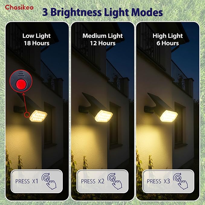 Solar Lights Outdoor Waterproof 3 Lighting Modes Solar Spot Lights Outdoor LED Solar Spotlights Ultra Bright Dusk-to-Dawn Uplights for Garden Landscape Yard Pathway IP65 Auto On/Off