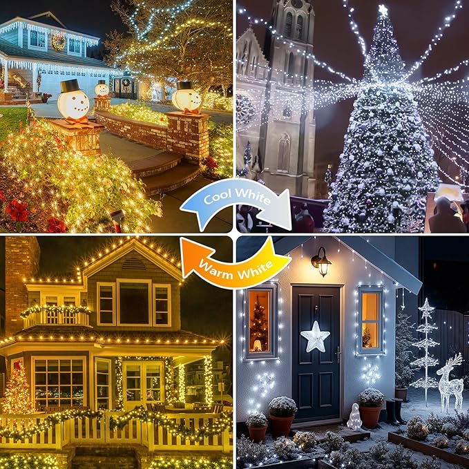 Warm White and Cool White Color Changing Solar String Lights for Outside 2 Pack 400LED Solar Fairy Lights Outdoor Waterproof Copper Wire with 8 Modes Solar Twinkle Lights for Tree Garden Party