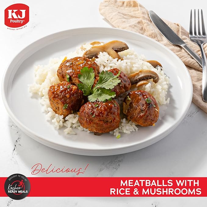 KJ Poultry Kosher Ready Meals - Chicken Meat Balls &amp Mushrooms MRE Meat Meals Ready to Eat Halal (3 Pack) Prepared Entree Fully Cooked Shelf Stable Microwave Dinner Travel Military Camping