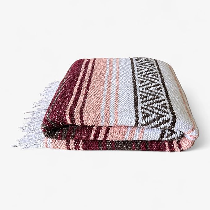Traditional Handwoven Mexican Blanket Large Falsa Serape - Soft &amp Durable Yoga Blanket - Vibrant Beach Picnic &amp Camping Blanket - Lightweight Boho Throw 70x50