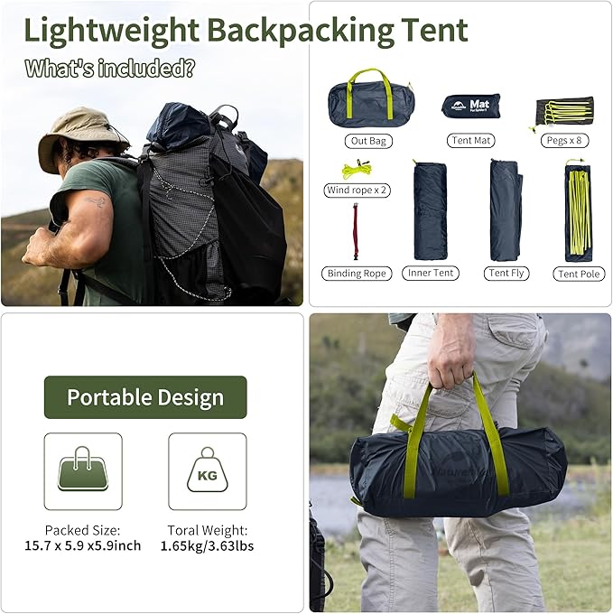 Naturehike Backpacking Tent for 1 Person Camping Hiking Lightweight Waterproof one Person Tent with Footprint