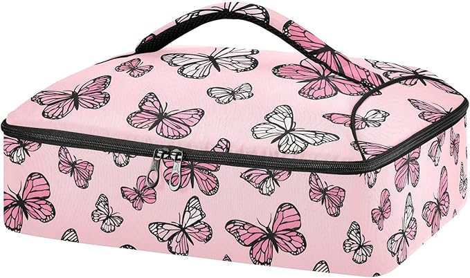 Casserole Carrier Elegance Pattern ButterfliesInsulated Casserole Carrier for Hot or Cold Food Thermal Lunch Tote for Potluck Parties Picnic Beach Fits 9 x 13 Inches Baking Dish