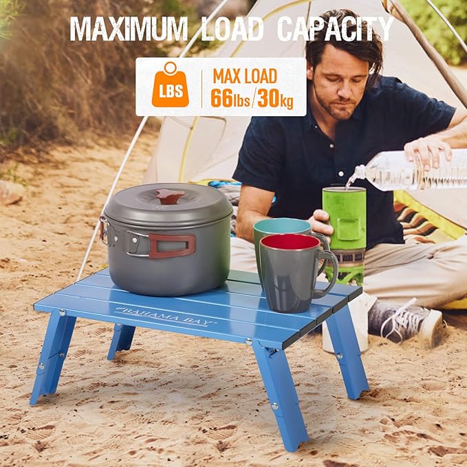 Old Bahama Bay Ultralight Aluminum Mini Table 66lbs/30kg Weight Capacity Foldable Small Beach Table with Retractable Legs Suitable for Picnic Camping Outdoor Hiking