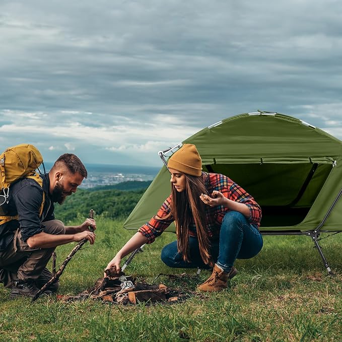 Large Outdoor Portable Sleeping CotPortable Lightweight Folding Camping Cot TentElevated Camping Bed TentFolding Outdoor Travel Cotwith Carry Bagfor Patio Hiking Picnic Travel (Army Green)