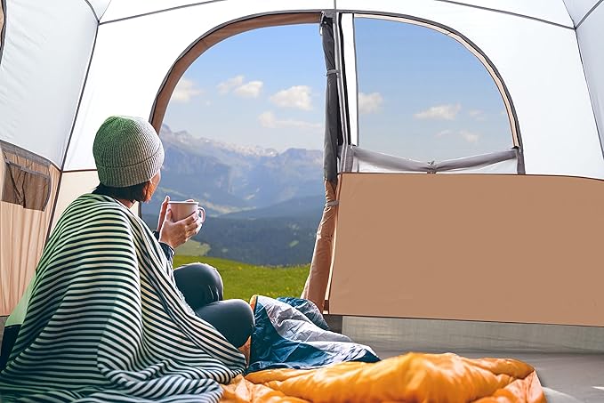 UNP Tents 6 Person Waterproof Windproof Easy SetupDouble Layer Family Camping Tent with 1 Mesh Door &amp 5 Large Mesh Windows -10'X9'X78in(H)